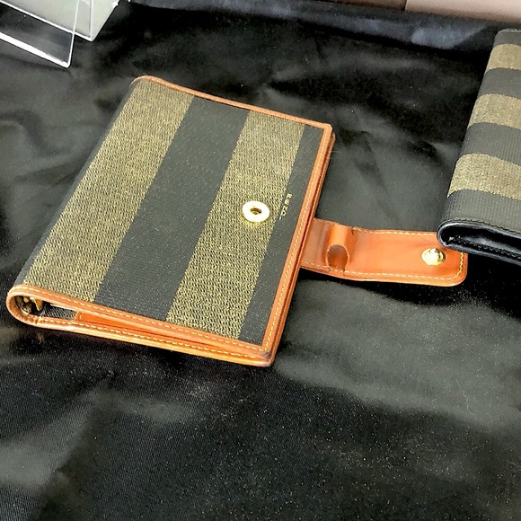 FENDI PEQUIN PECAN Striped Agenda Binder Passport Holder Credit Card Wallet - Picture 5 of 12